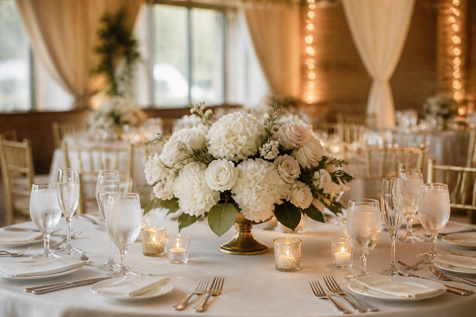 Beautifully framed reception scene with flattering light and celebratory decor.