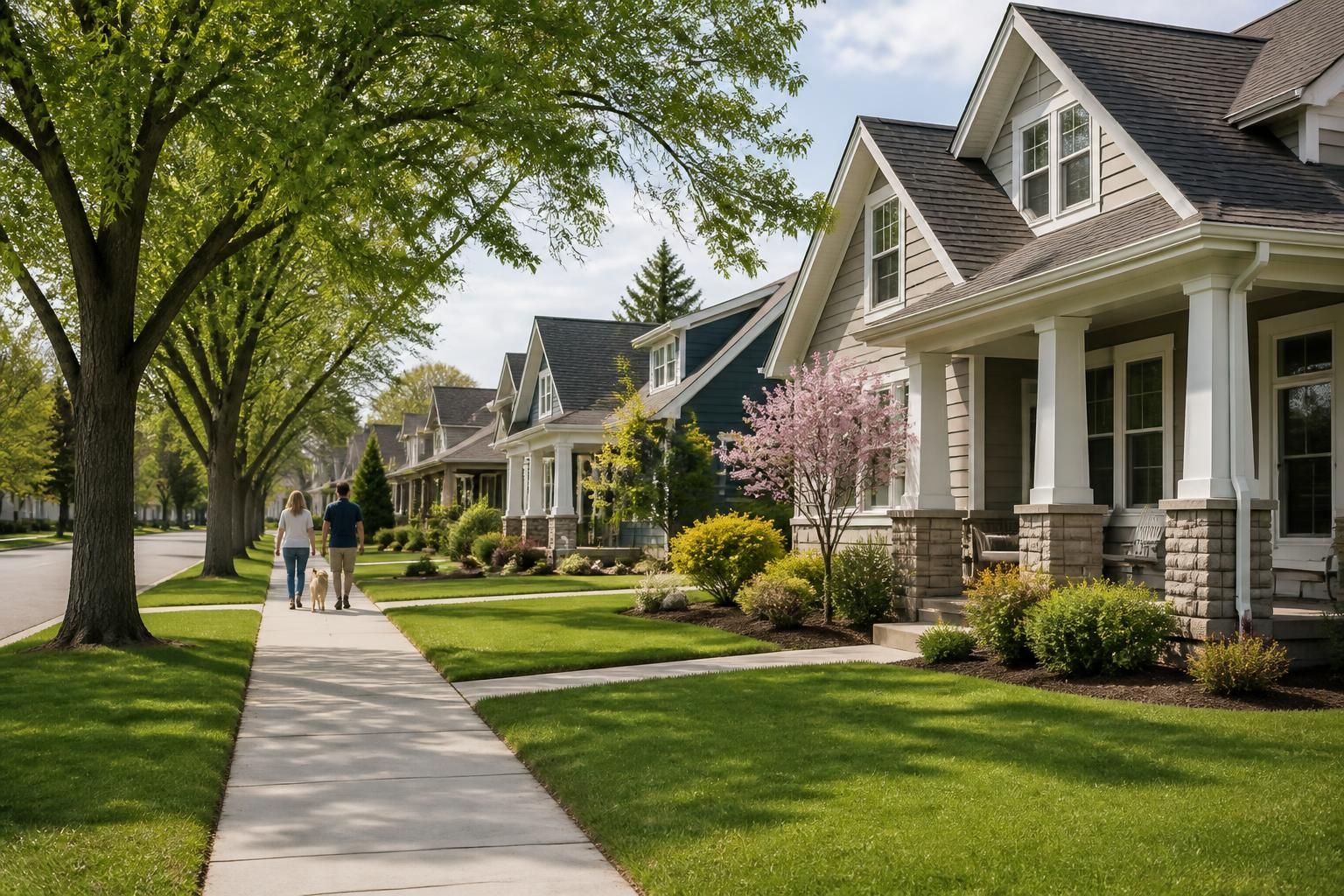 Tidy Holt neighborhood with homes, sidewalks, and a friendly setting.